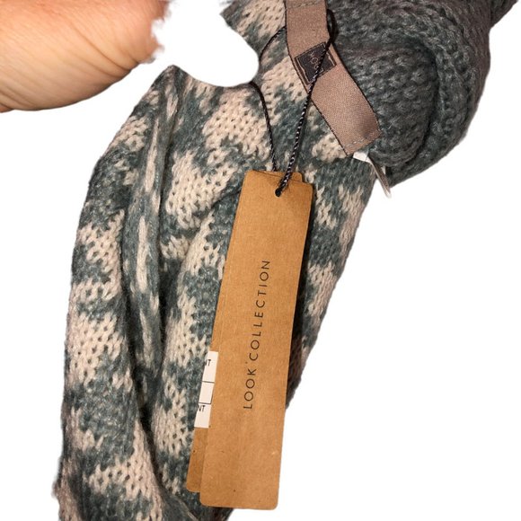 HOUNDSTOOTH PRINT infinity scarf Look Collection Dove gray Cream Chunky - Picture 2 of 3